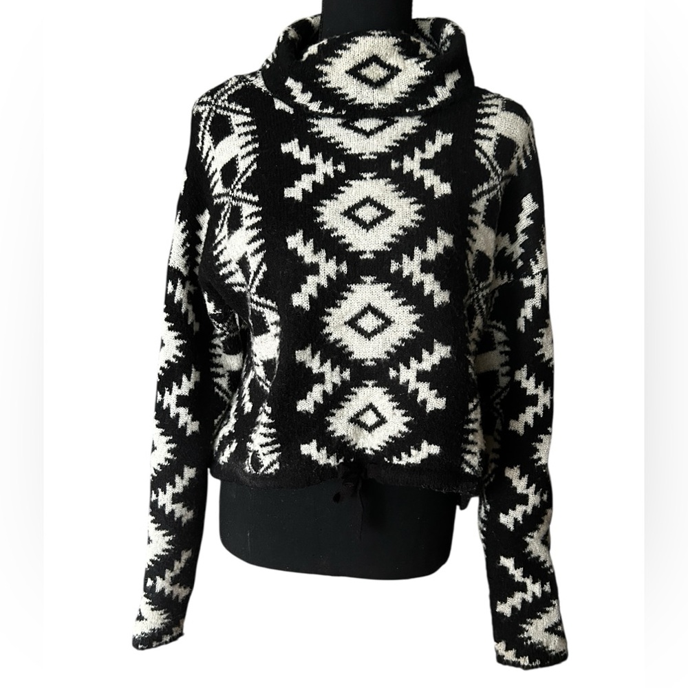 No Boundaries Aztec Cowl Neck Sweater XS | Boho Business Casual Pullover